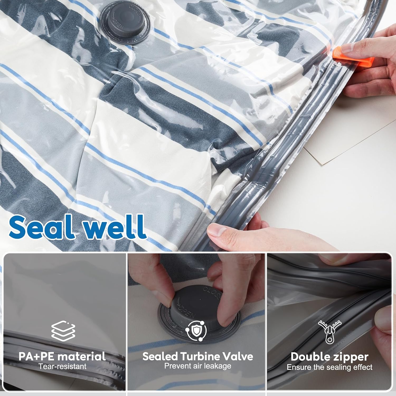 Vacuum Seal Bags For Clothing Travel With -60000Pa Led Pump, 15 Pack Travel Cordless Vacuums Bag Set With Pump In 3 Combo Sizes. Vacuums Storage Bags For Clothes (15 Combo)
