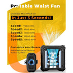 Tunise Portable Fan With 5-Speed Settings, Dual-Sided Clip On Wearable Belt Waist Fan For 8000Mah, 2 Settings Including Flashlight,Travel Essential For Outdoor Camping As Power Bank