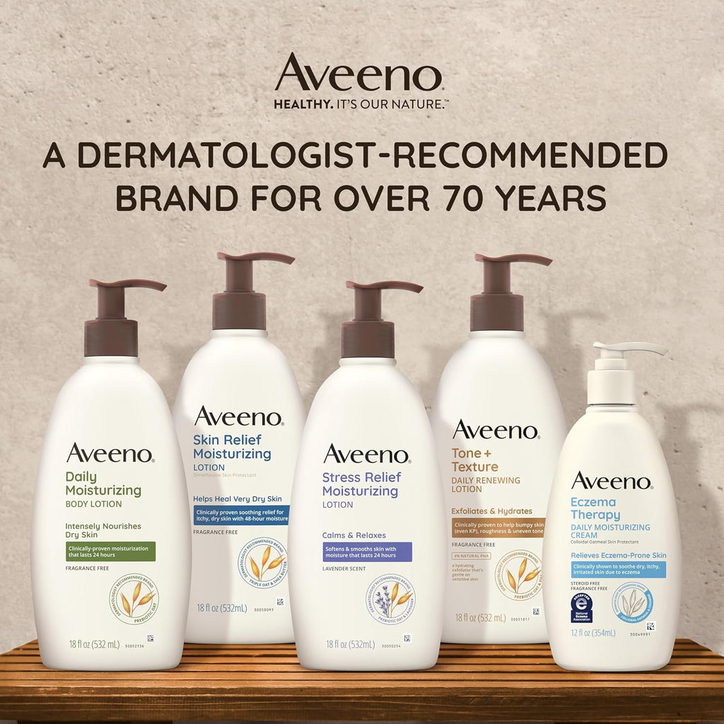 Aveeno Tone + Texture Daily Renewing Body Lotion With Prebiotic Oat Hydrates & Smooths Dry, Rough, Bumpy Skin Even Kp, Fragrance-Free, 18 Fl. Oz