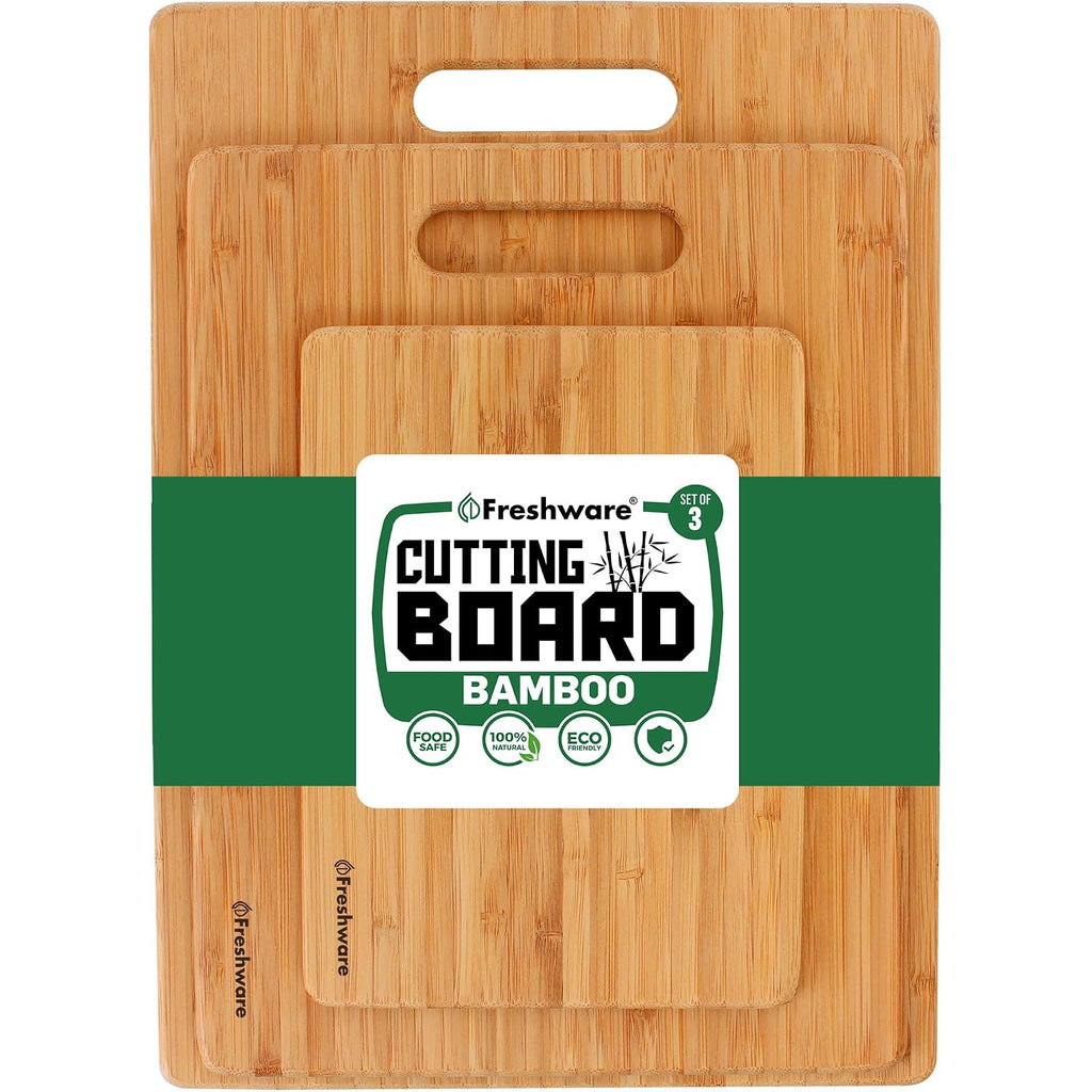 Freshware Bamboo Cutting Board Set Of 3, Wooden Cutting Boards For Kitchen, Knife Friendly Food Grade Chopping Board, Lightweight With Hanging Hole For Easy Storage