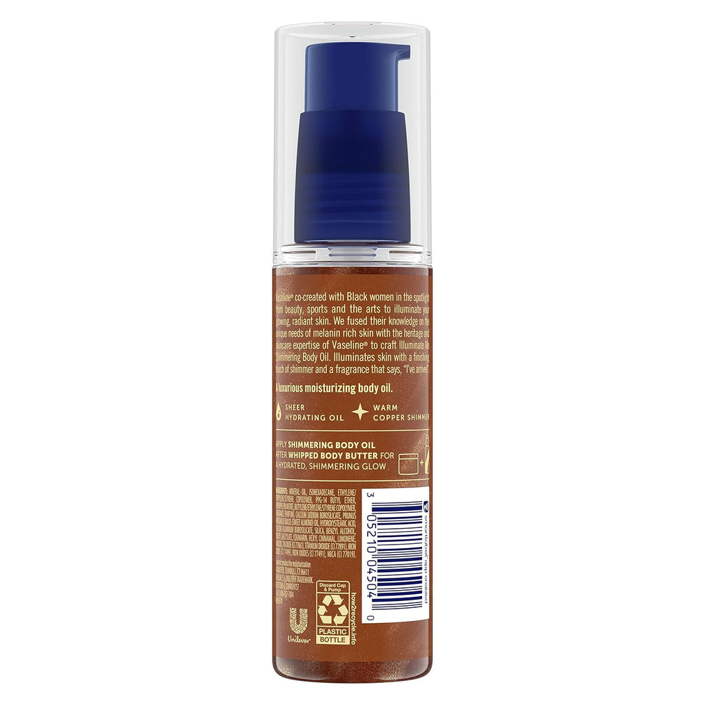 Vaseline Illuminate Me Shimmering Body Oil Created For Melanin Rich Skin, Illuminates Skin With Finishing Touch Of Shimmer For Glowing Skin 3.3 Oz