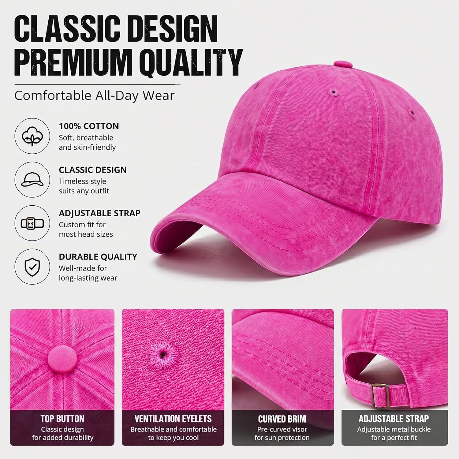 Washed Vintage Dad Hat, Adjustable Unisex Baseball Cap for Daily Use. Yellow