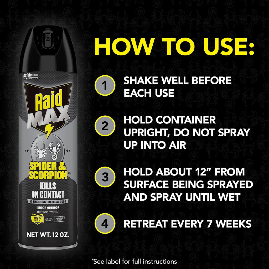 Raid Max Spider And Scorpion Killer, Kills Spiders, Scorpions, Roaches, Ants, Waterbugs, Earwigs, 12 Oz