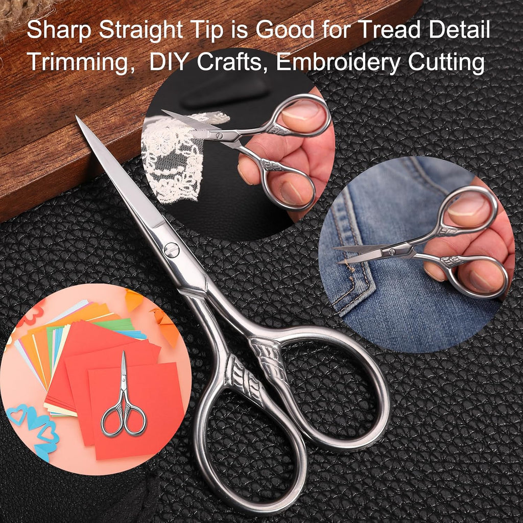 Small Precision Scissors, 3.5Inch Stainless Steel Multi-Purpose Vintage Beauty Grooming Kit For Facial Hair, Eyebrow, Eyelash, Beard, Moustache With Pu Sheath