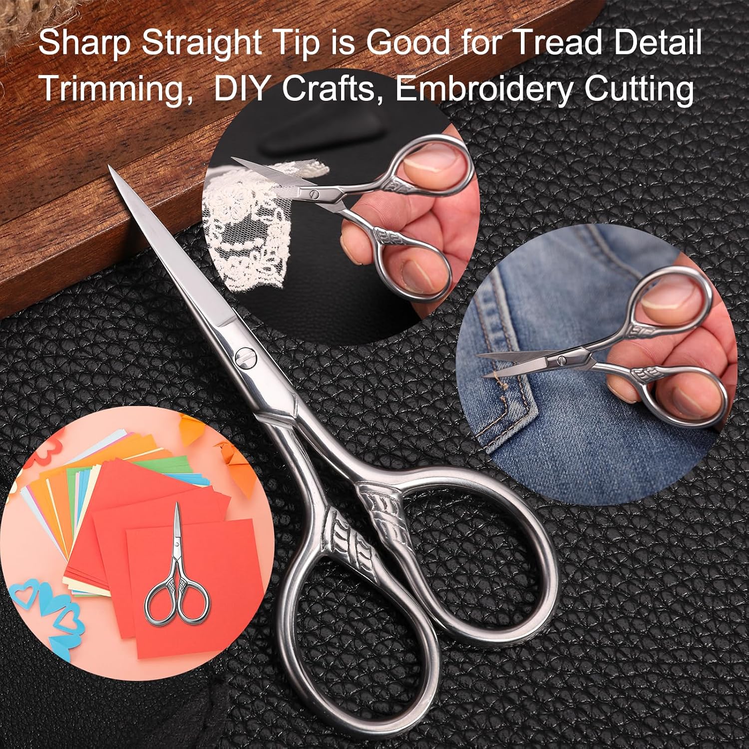 Small Precision Scissors, 3.5Inch Stainless Steel Multi-Purpose Vintage Beauty Grooming Kit For Facial Hair, Eyebrow, Eyelash, Beard, Moustache With Pu Sheath