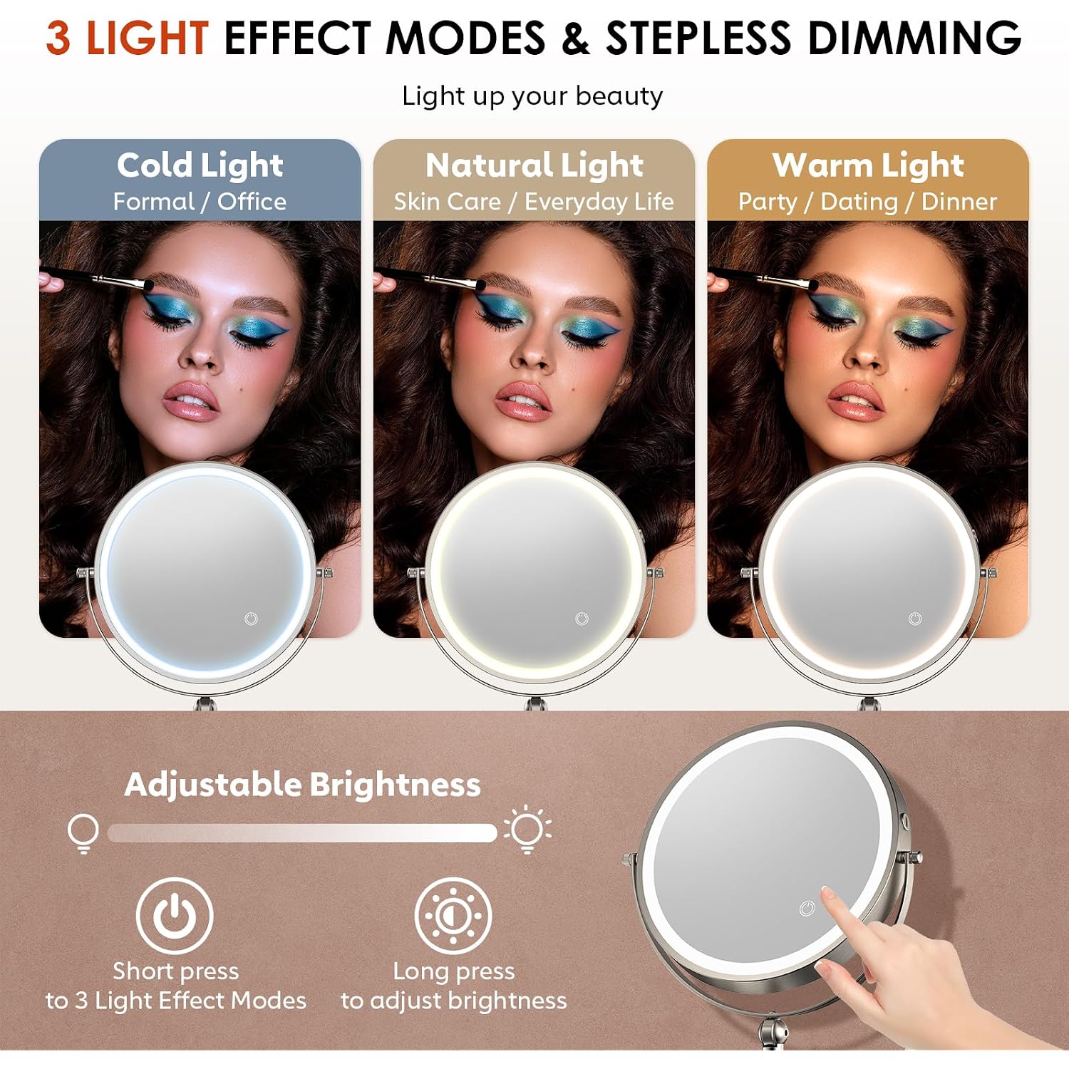 Zlokla 9" Wall Mounted Lighted Makeup Mirror,4000Mah Rechargeable Double Sided 1X/30X Magnifying Mirror With Light,Touch Dimmable,Extended Arm 360 Rotation Wall Mounted Makeup Mirror 3 Color Lights-N