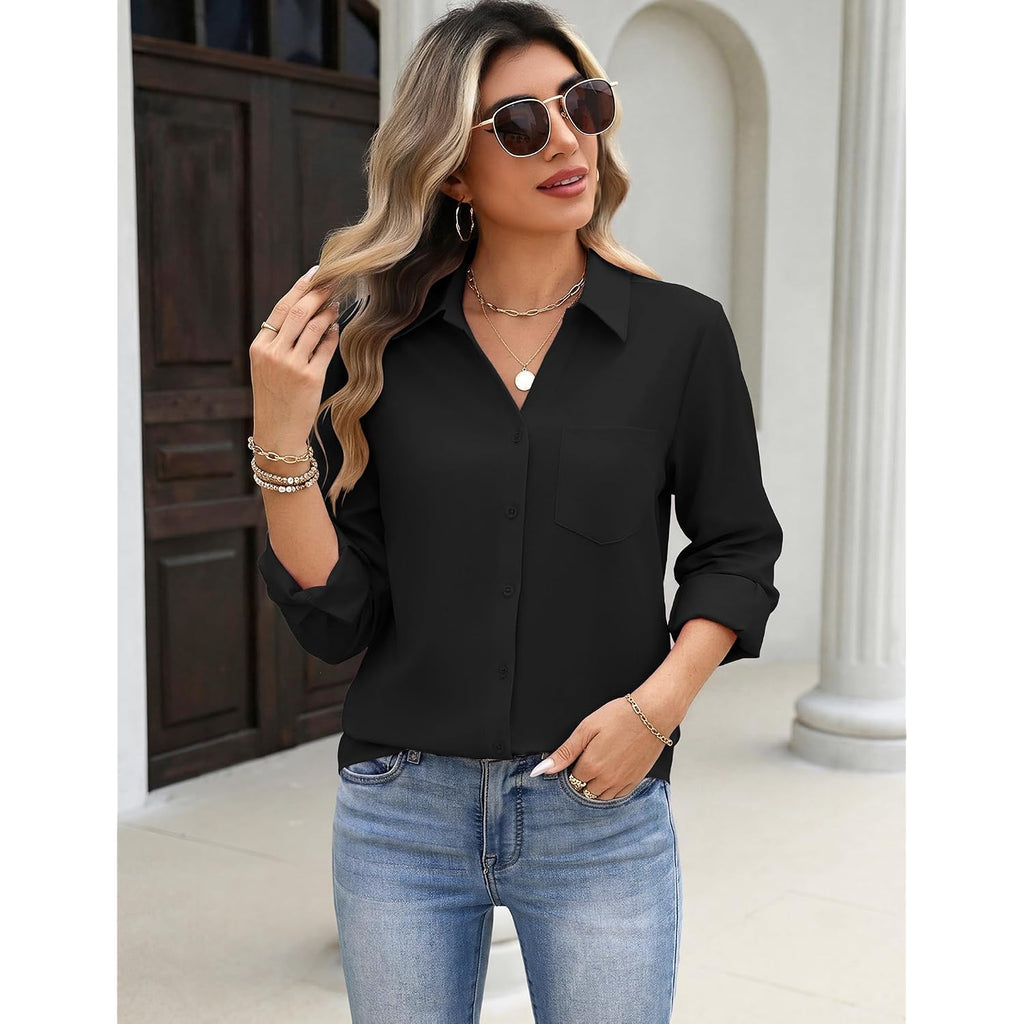 Zeagoo Blouses For Women Long Sleeve Button Down Shirts Dressy Casual Collared Tops Business Work Outfits