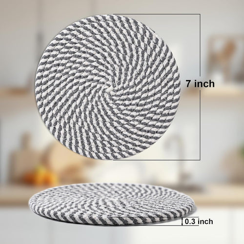 7 Inch Trivets For Hot Dishes, Pot Holders For Kitchen, Hot Pads, Coasters | 5 Pcs, Heat Resistant, 100% Pure Cotton Thread Weave, Hot Mats For Countertop And Table, Kitchen Essentials, Home Decor, Gray
