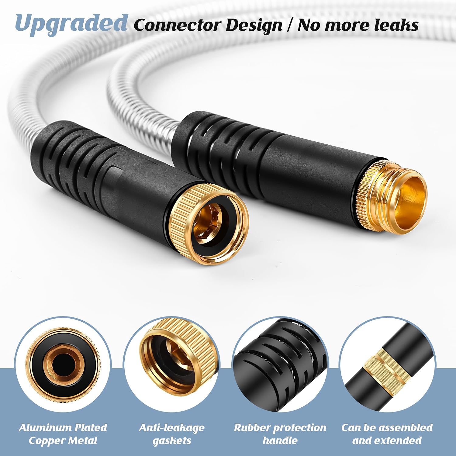 Garden Hose 100Ft With 10-Function Nozzle, No-Kink Water Hose | Metal Hoses With Leak-Proof Connectors, Lightweight, Puncture-Proof, Pet-Proof, Sturdy, 550Psi, Hose For Outdoor, Yard