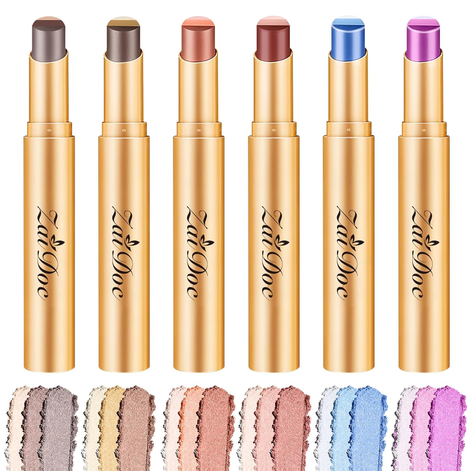 3 Color Eyeshadow Stick in Set of 6, Long Lasting & Waterproof Creamy Eye Shadow, with Vitamin E Makeup for Day & Night Look, 1.13 Oz
