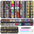 Artdone 9 boxes Nail Rhinestones Glitter Gems Diamonds Studs Crystals Sequins Kit With 1 Tweezers and 3 Pen for Nail Art Supplies Accessories