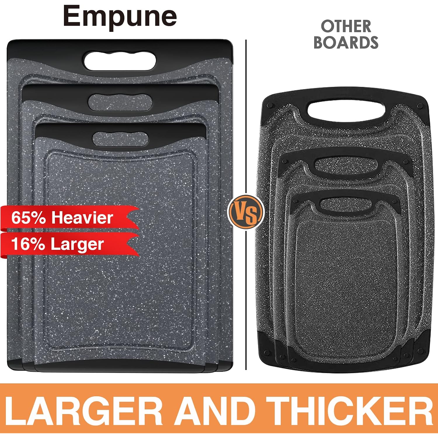 Extra Large Cutting Boards, Plastic Cutting Boards For Kitchen (Set Of 3) Cutting Board Set Dishwasher Chopping Board With Juice Grooves Easy-Grip Handles, Dark Grey, Empune