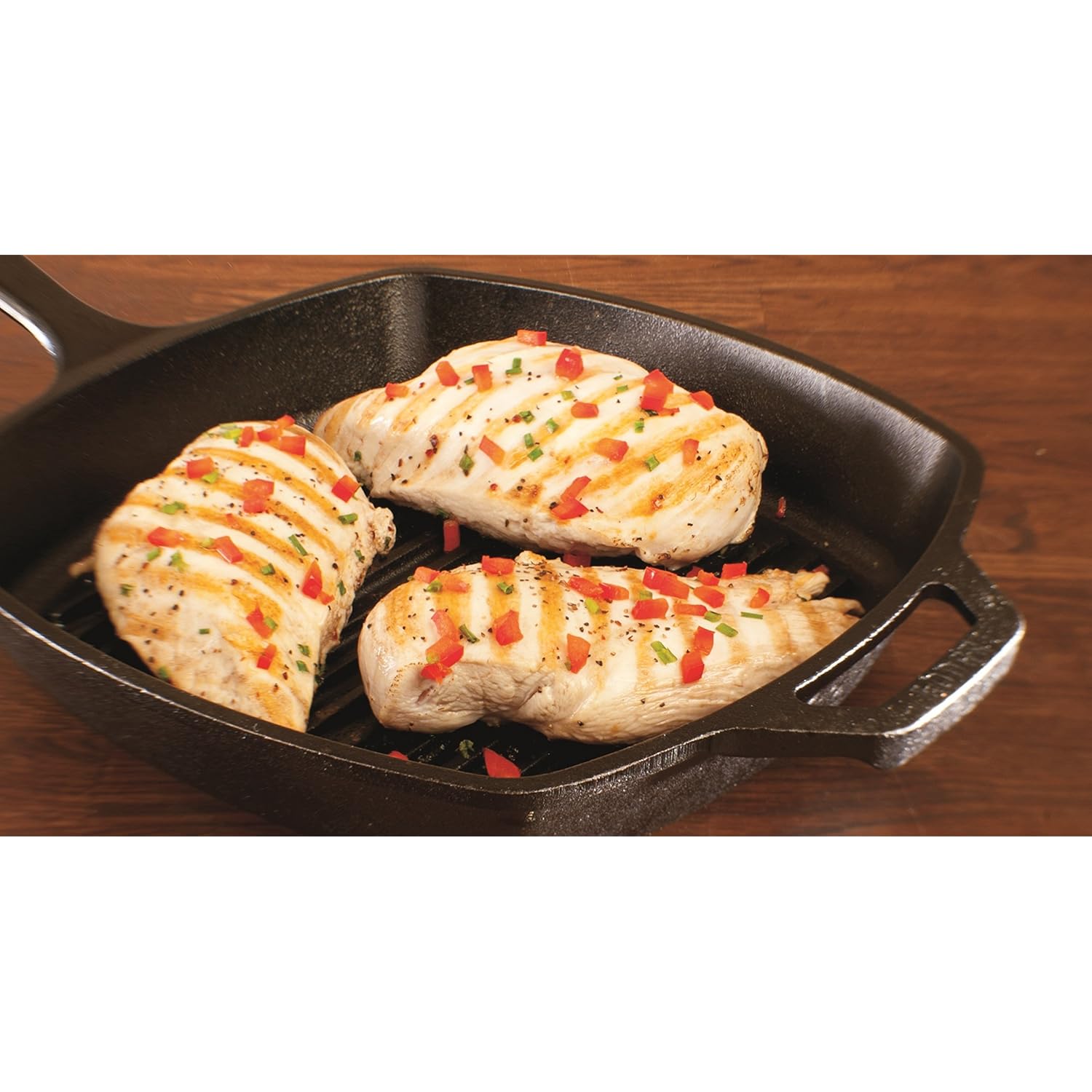 Lodge Square Cast Iron Grill Pan 10.5 Inches - Pre-Seasoned Square Skillet - Ridged Burger Grill Pan - Even Heat Distribution - PFAS-Free Non-Toxic Cookware