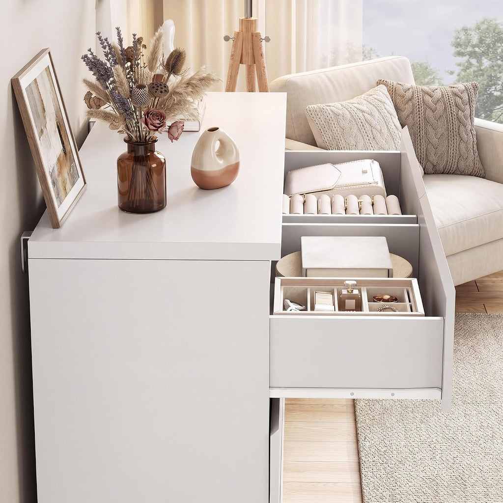 6 Drawer Double Dresser For Bedroom, Modern Simply Chest Of Drawers, Wood Storage Dresser With Anti-Tipping For Living Room Hallway Entryway, Nursy White (15.3" D X 47.2" W X 32.3" H)