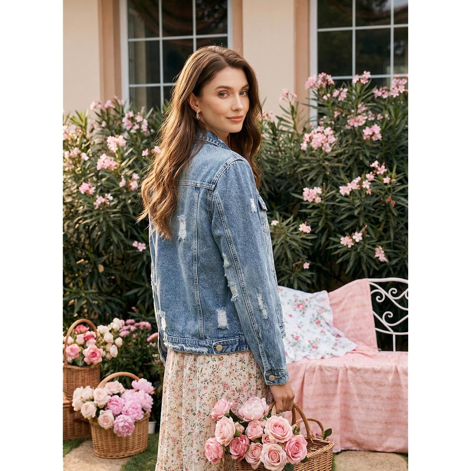 Evaless Womens Boyfriend Washed Crop Denim Jean Jacket Coat