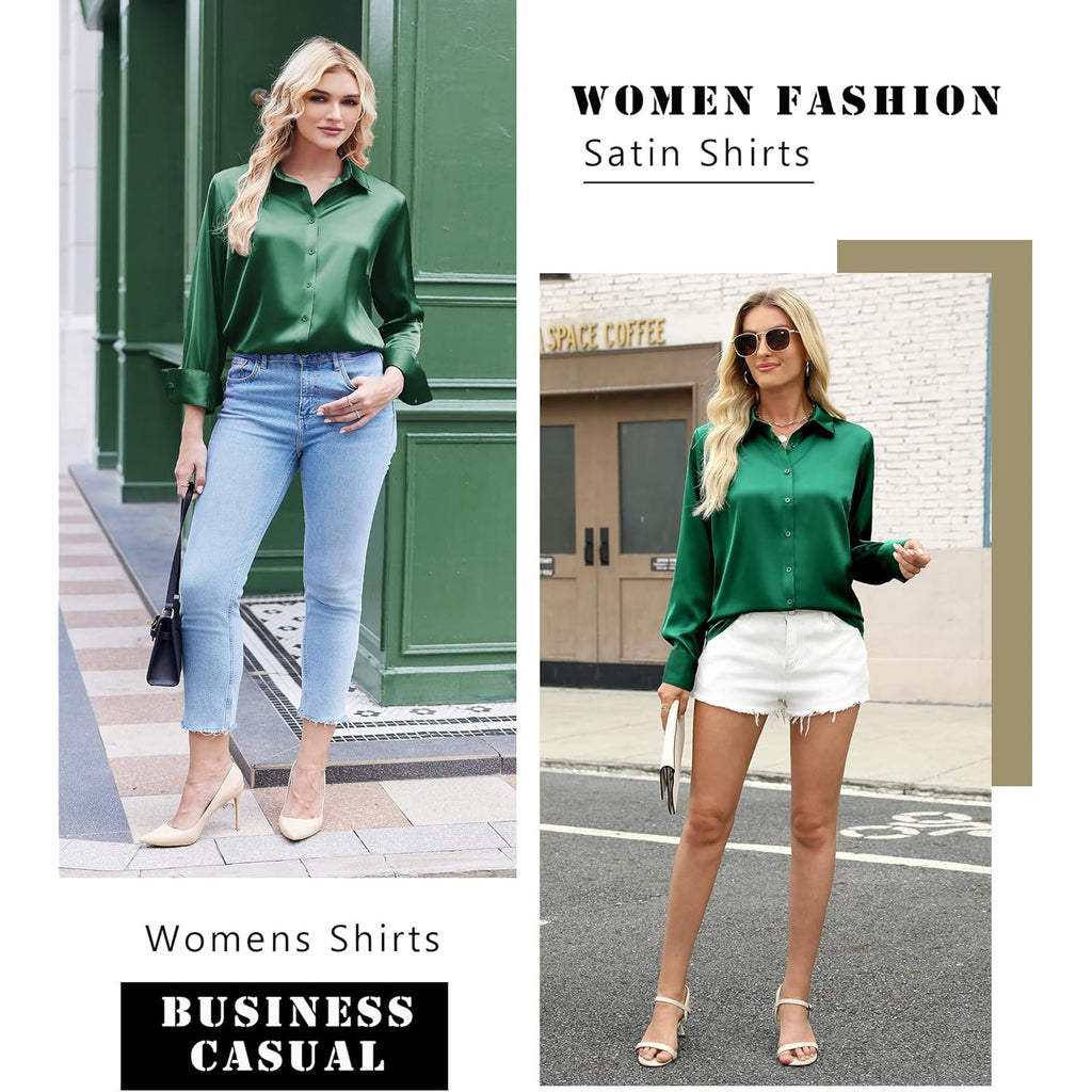 Satin Blouses for Women Silk Button Down Shirts Long Sleeve Business Casual Tops