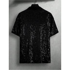 Men'S Sequin Button Down Shirts Sparkle 70S Disco Short Sleeve Party Shirt Tops