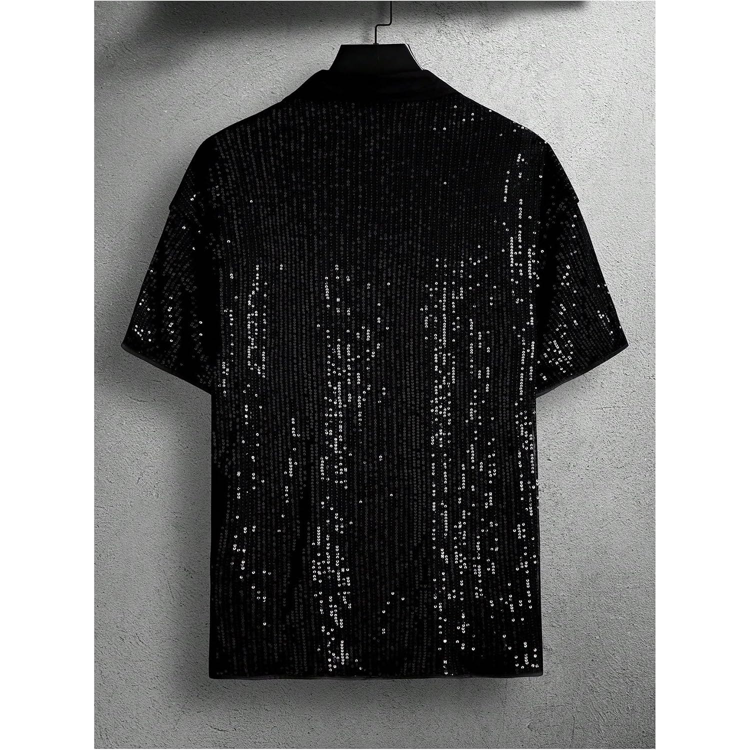 Men'S Sequin Button Down Shirts Sparkle 70S Disco Short Sleeve Party Shirt Tops