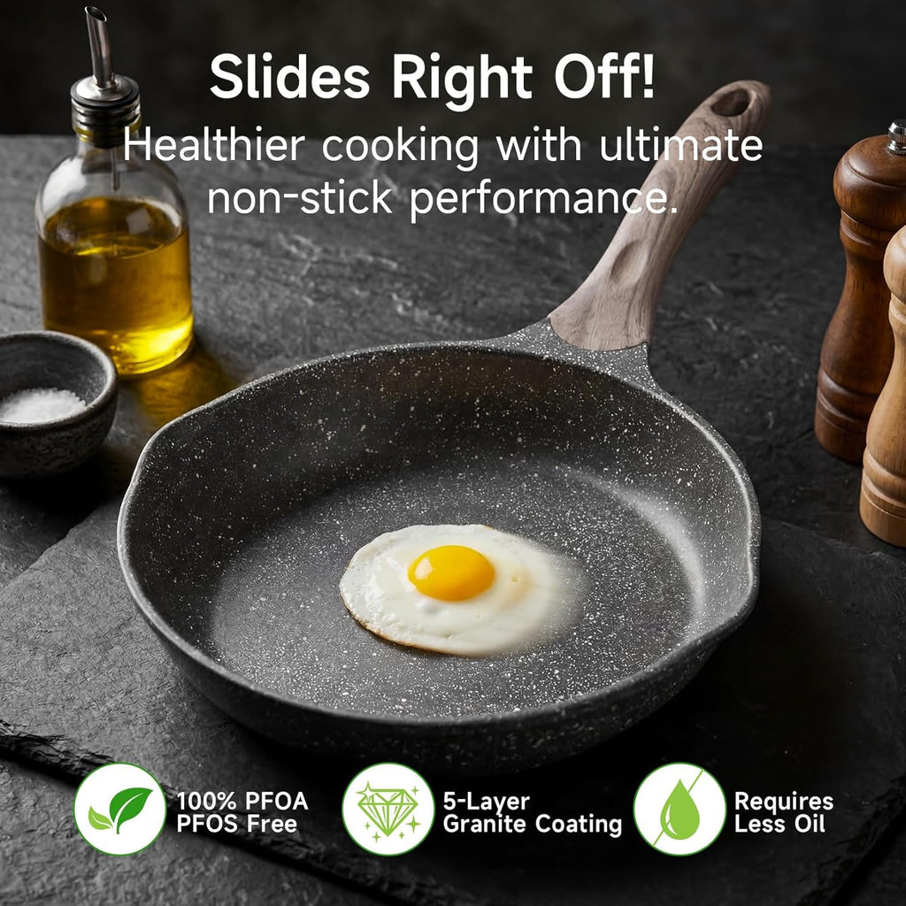 JEETEE 8 Inch Nonstick Frying Pan For Egg, Nonstick Omelette Skillet with Soft Touch Handle, All Stove Induction Compatible