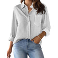 Grade 4 Wrinkle-Resistant Women's Button Down Shirts Striped Long Sleeve Collared Blouses Tops with Pocket