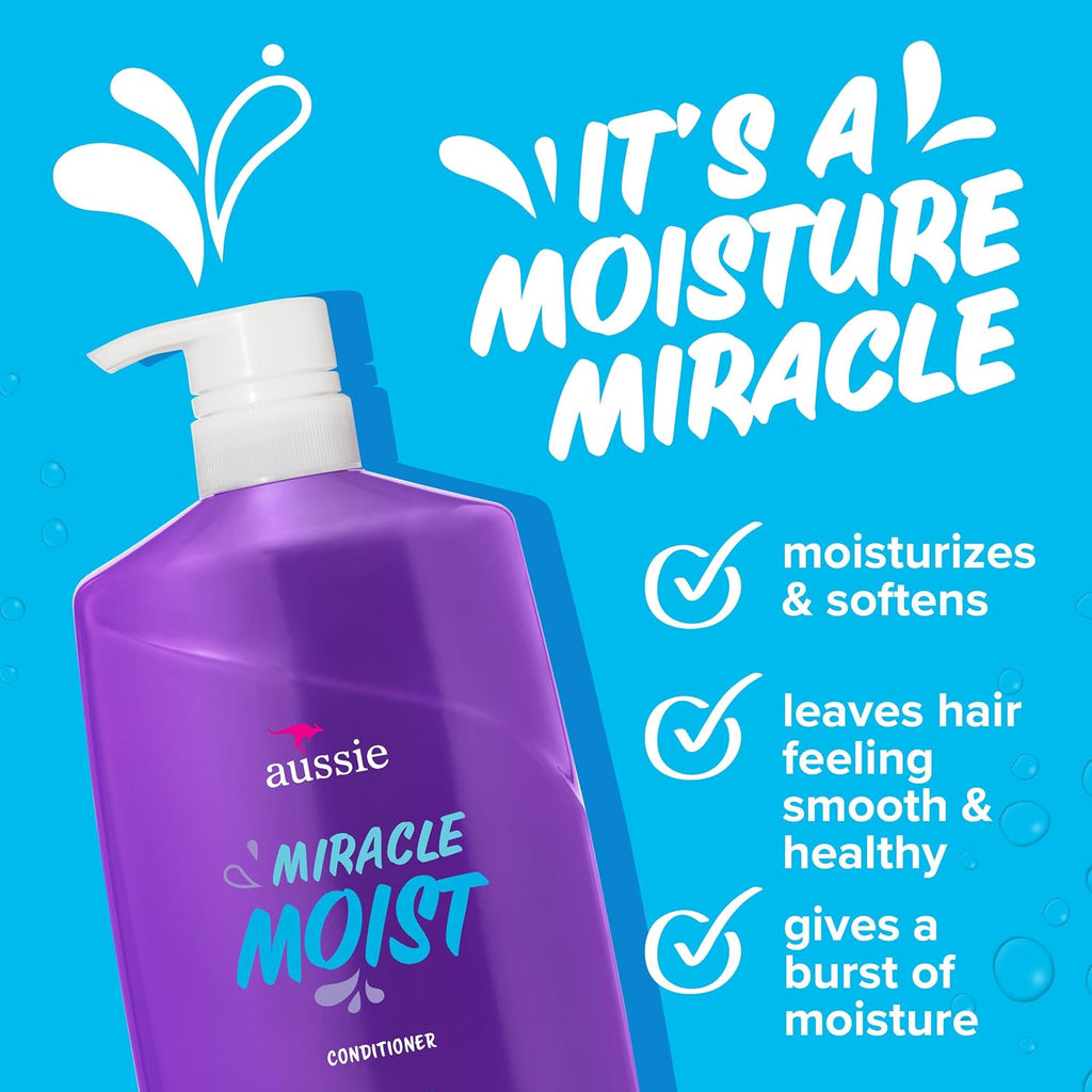 Aussie Miracle Moist With Avocado & Jojoba Oil, Paraben Free Conditioner, 26.2 Fl Oz