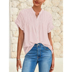 Mascomoda Womens 2026 Button Down Shirts Ruffle Short Sleeve Loose Summer Tops Dressy Casual V Neck Business Work Blouses