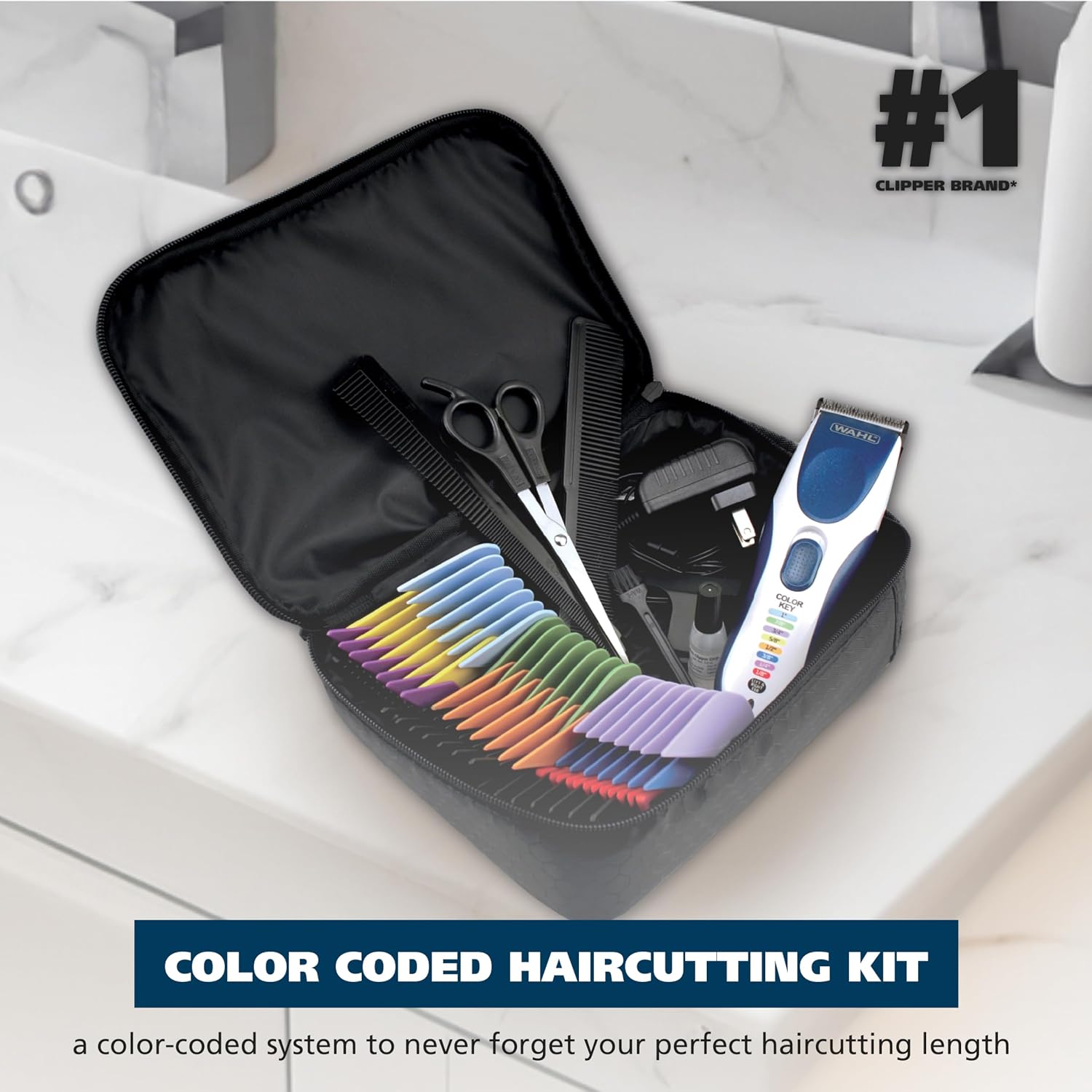 Wahl Color Pro Cordless Rechargeable Hair Clipper & Trimmer – Easy Color-Coded Guide Combs - For Men, Women, & Children – Model 9649P