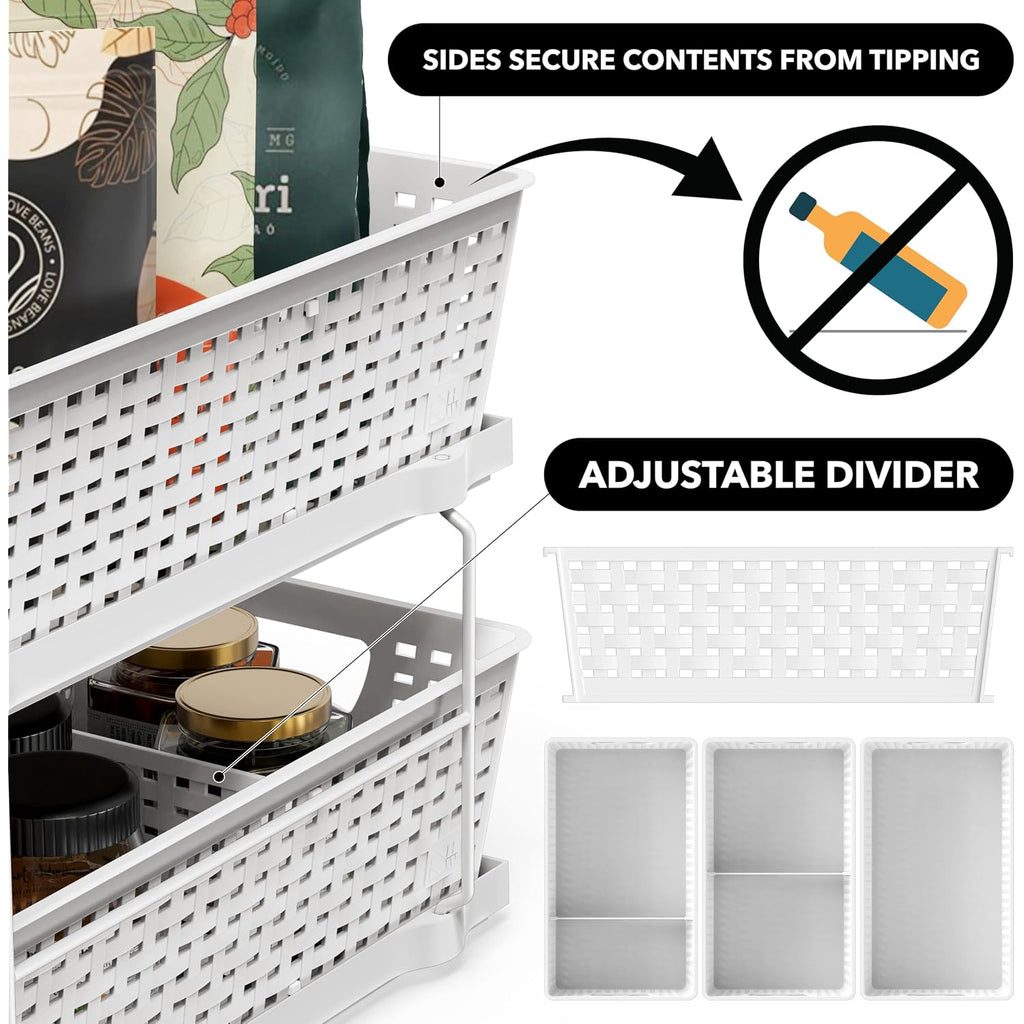 Simple Houseware 2 Tier Pull-Out Sliding Drawer Under Sink Storage, White | Great For Kitchen Bathroom Tray Shelf Organizer