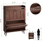 ChooChoo Shoe Storage Cabinet with 2 Flip Drawers, Deodorizing Shoe Organizer Storage for Entryway, Freestanding Hidden Slim Narrow Shoe Rack Cabinet, Walnut
