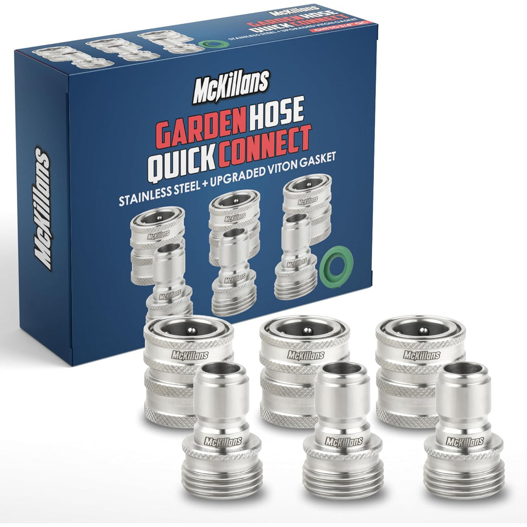 Mckillans® Water Hose Quick Connect [Universal Fit] 3 Pack - Stainless Steel Garden Hose Quick Connector - Durable Garden Hose Fittings - Easy Instant Connection