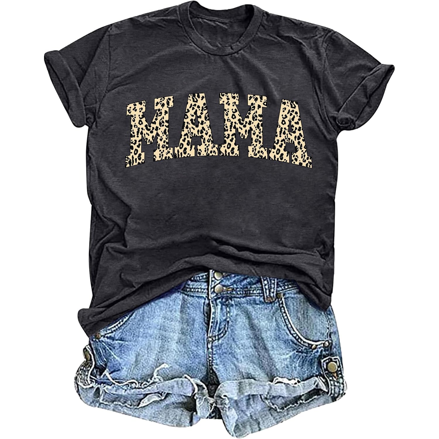 Mama Shirts for Women Mama Letter Print Tshirt Floral Graphic Tee Auntie Shirt Casual Mothers Gift Tops Darkgrey4