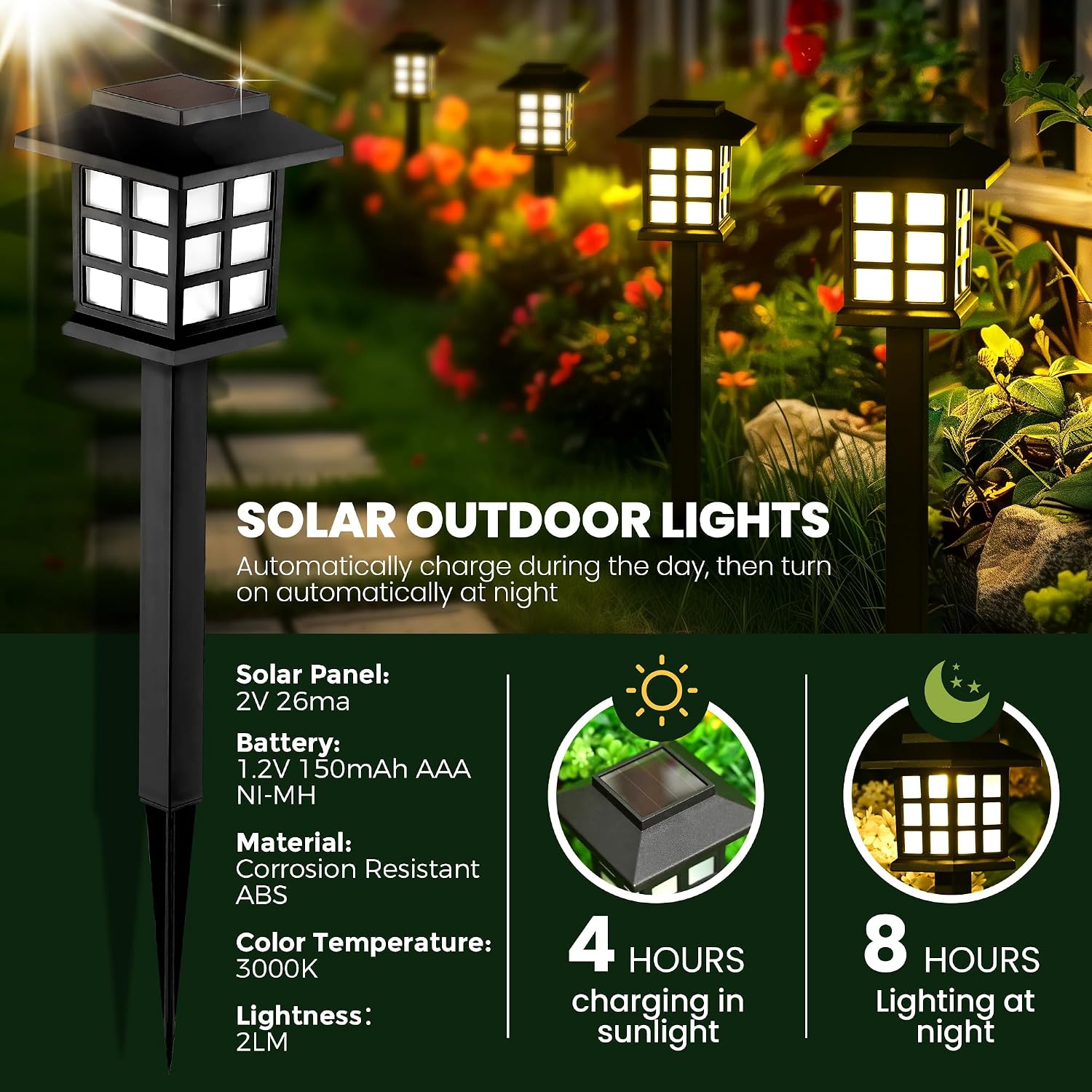 Gigalumi Solar Lights Outdoor Waterproof 12 Pack, Led Garden Decor | Warm White Led Solar Garden Lights Outdoor Decor, 8 Hours Of Landscape Lighting For Garden, House Decor