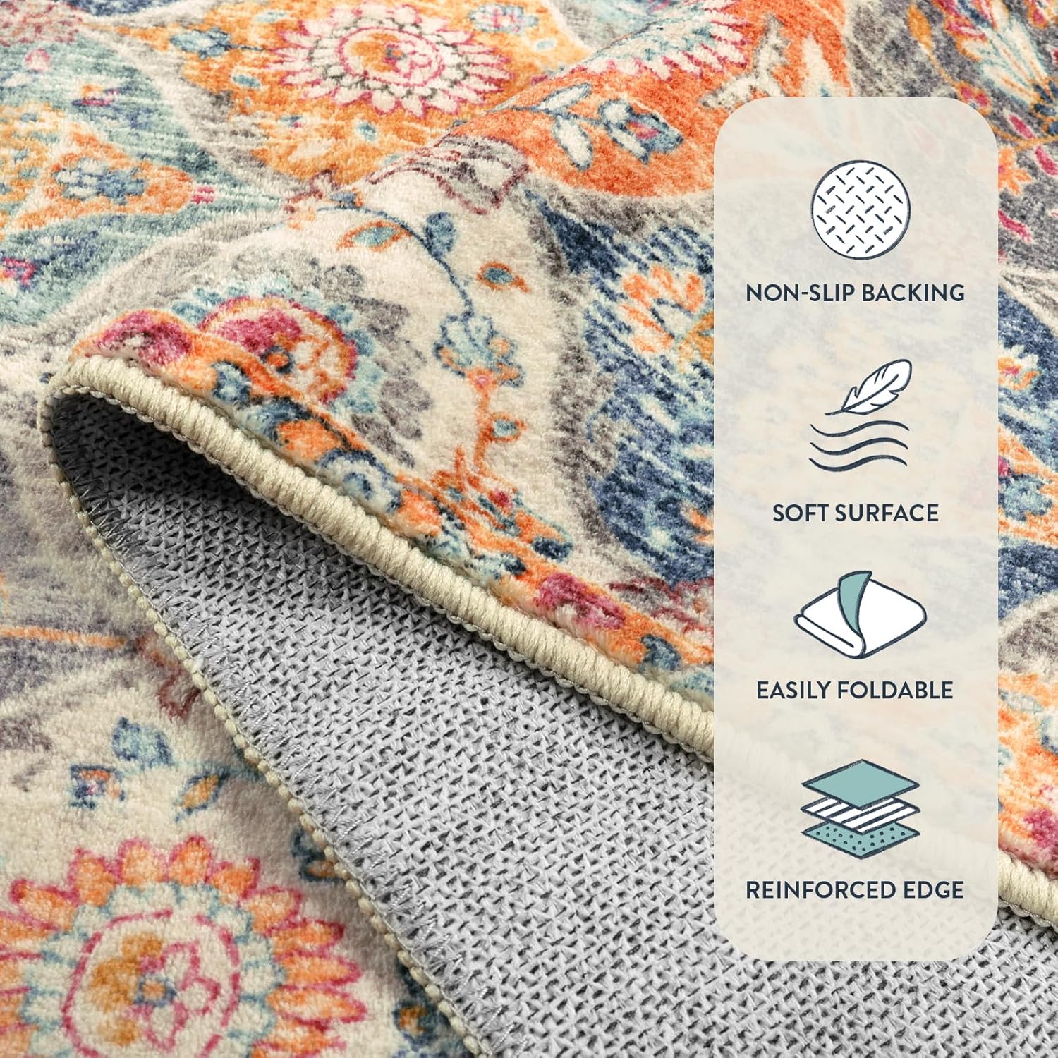 Lahome Moroccan Trellis Washable Rug, 2x3 Kitchen Rugs for Entryway Bathroom, Non-Slip Indoor Door Mat Ultra-Thin, Small Oriental Throw Carpet for Bedroom Entry Elise, Cream/Multi