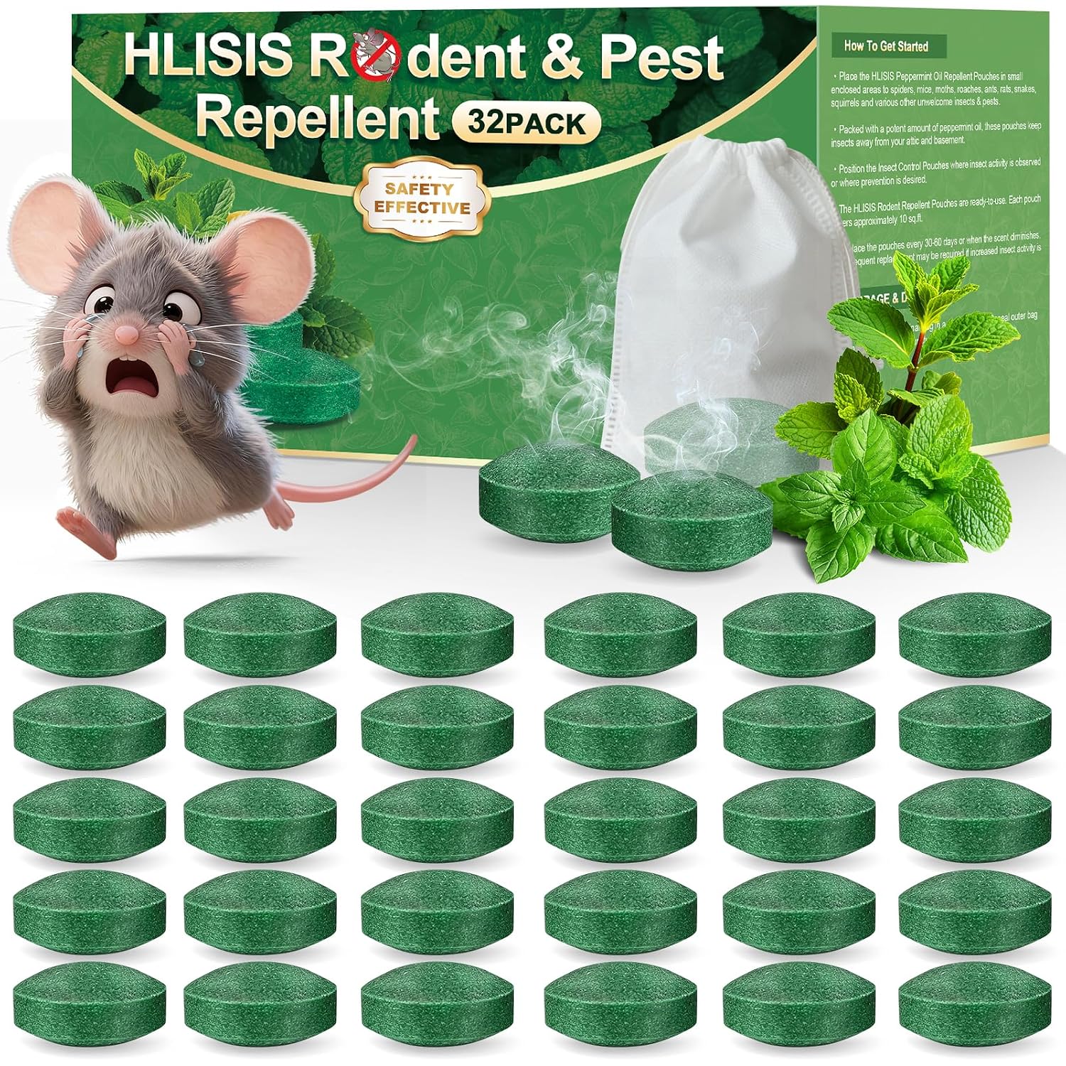 32Pcs Rodent Repellent, Natural Peppermint Oil For Mice, Peppermint | Pest Control, Mouse Repellent For Mice, Rats, Squirrels, Spiders And Pests, Keeps Pests Away Effectively From Garden & Home