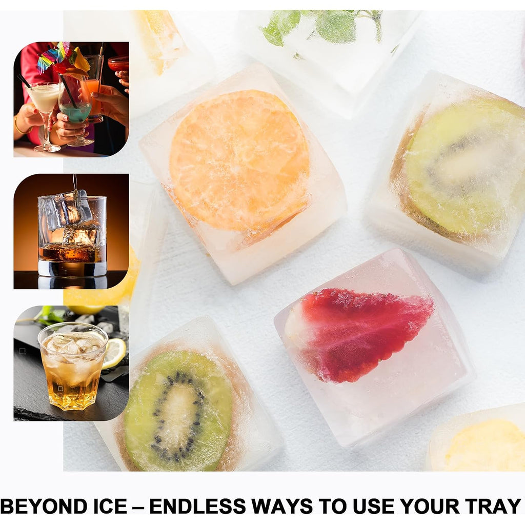 Vlm 3 Packs Large Ice Cube Molds With Stackable Lid,Silicone Ice Cube Tray For Freezer,Big Square Ice Tray For Whiskey,Cocktails,Bourbon And Soups (Neutral)