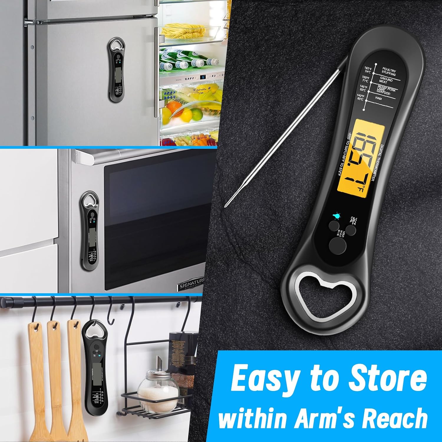 Meat Thermometer Digital, Instant Read Meat Thermometer For Grill And Cooking, With Bottle Opener, Backlight & Calibration Food Thermometer, Kitchen Gadgets For Bbq, Turkey, Candy, Liquids