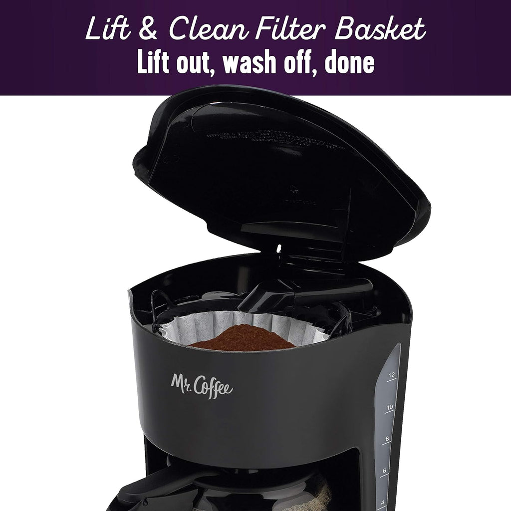 Mr. Coffee Black Coffee Maker, 12 Cups, With Auto Pause And Glass Carafe, Perfect For Home And Office Use