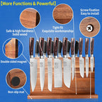 XYJ Extra Large Magnetic Knife Block Acacia Wood Knife Set Holder Stand With Stronge Magnetic Strip Kitchen Knives Storage Rack Organizer Tools No Drilling