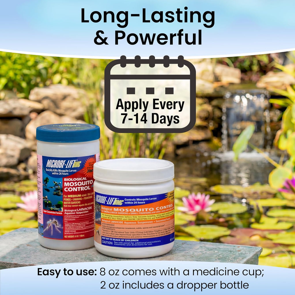 Microbe-Lift Bmc Biological Mosquito Control, Liquid Treatment For Medium-Sized Decorative Water Gardens Up To 2,000 Gallons, Fountains And Ponds, 2 Fluid Ounces