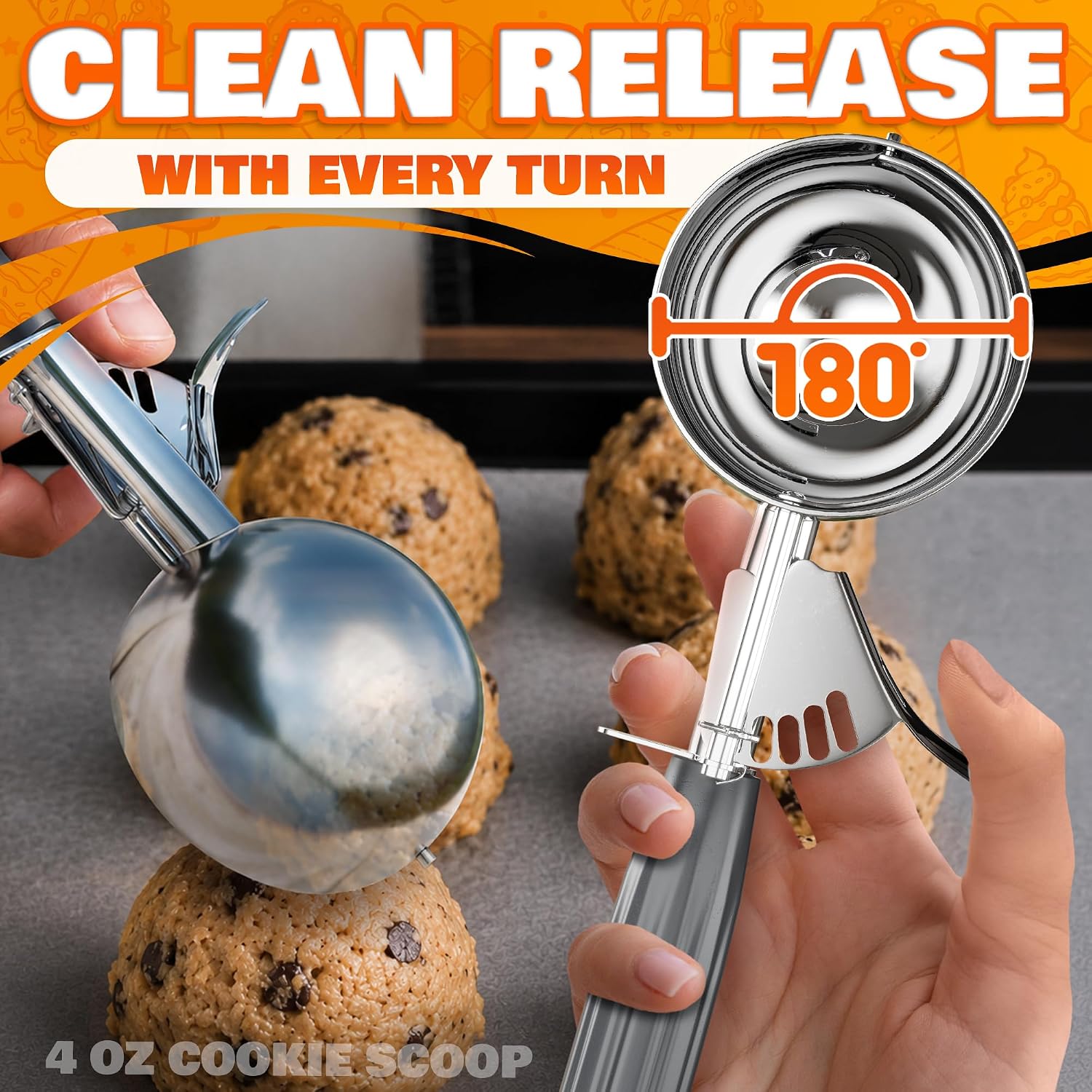 4 Oz Large Ice Cream Scoop With Trigger Release #8 - Stainless Steel Cookie Scoop For Baking, Ice Cream & Cookie Dough, Comfort Grip Handle, Easy Release, Dishwasher Safe, Gifts For Dessert Lovers