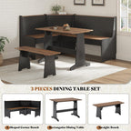 3-Piece Corner Dining Set With Hidden Storage, Black Oak | Breakfast Nook, L-Shaped Corner Bench, Hidden Storage, Space Saving Design For Small Space, Kitchen Dining Room Furniture