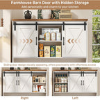 67.7 Inch Farmhouse Pantry Storage Cabinet With Sliding Barn Doors, 2 Drawer Farmhouse Coffee Cabinet With Adjustable Shelf, Side Board With Buffet Cupboard For Livingroom Kitchen, White