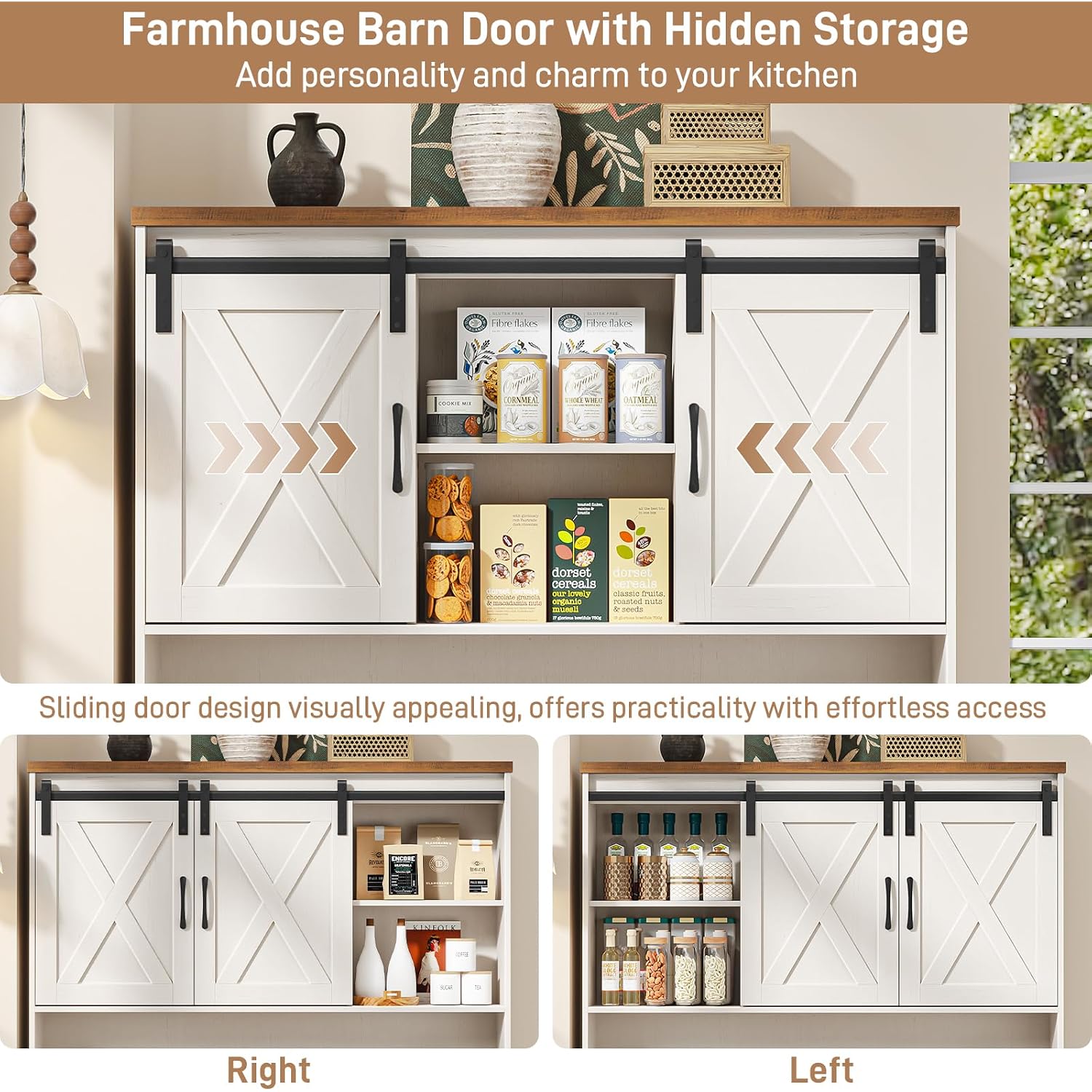 67.7 Inch Farmhouse Pantry Storage Cabinet With Sliding Barn Doors, 2 Drawer Farmhouse Coffee Cabinet With Adjustable Shelf, Side Board With Buffet Cupboard For Livingroom Kitchen, White