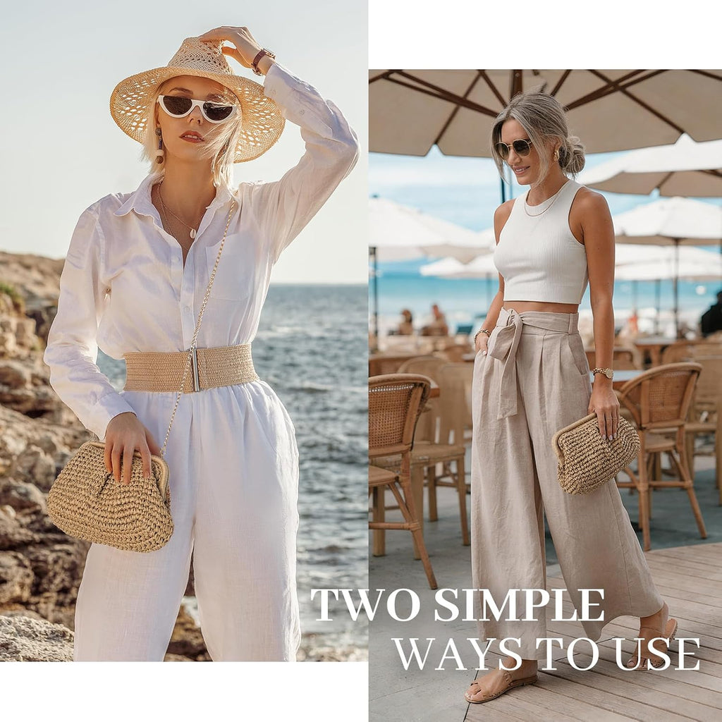 Clothirily Straw Clutch Purses for Women, Cloud Dumpling Woven Bag with Detachable Chain, Beach Crossbody Shoulder Handbag