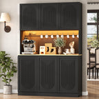 71" Black Kitchen Pantry With Power Outlet & Led Light, Large Kitchen Hutch Cabinet With Adjustable Shelf, Modern Buffet Cabinet With 6 Doors, Food Pantry Storage For Dining Room (Black 6 Doors)