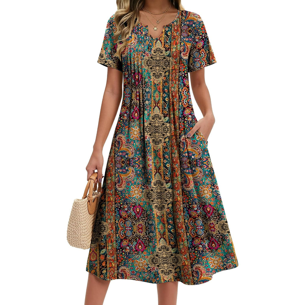 Zeagoo Summer Dresses For Women 2026 Casual Short Sleeve Aline Midi Dress With Pocket Flowy Pleated Tshirt Beach Sundress