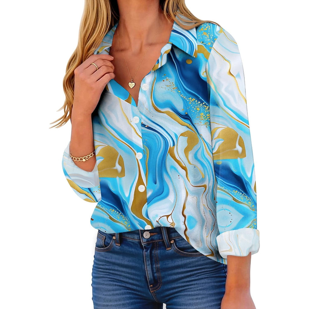 Button Down Shirt for Women Long Sleeve Blouses Floral Printed Tops Business Casual Work Outfits S-XXL