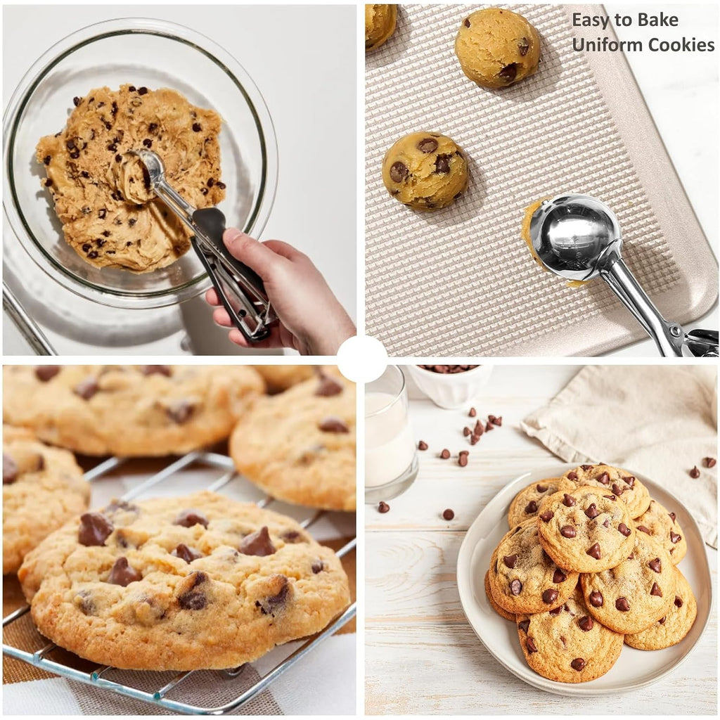 Cookie Scoop Set, 3Pcs Ice Cream Scoop, Cookie Scoops For Baking Set Of 3, 18/8 Stainless Steel Cookie Scooper For Baking, Ice Cream Scooper With Trigger Release, Cookie Dough Scoop With Non-Slip Grip