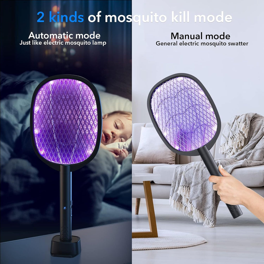 2 Pack Electric Fly Swatter 2 In 1 Bug Zapper Racket & Mosquito Zapper,4000V With Usb Charging Base，Powerful Mosquito Swatter With 3 Layers Of Safety Net Suitable For Indoor And Outdoor…