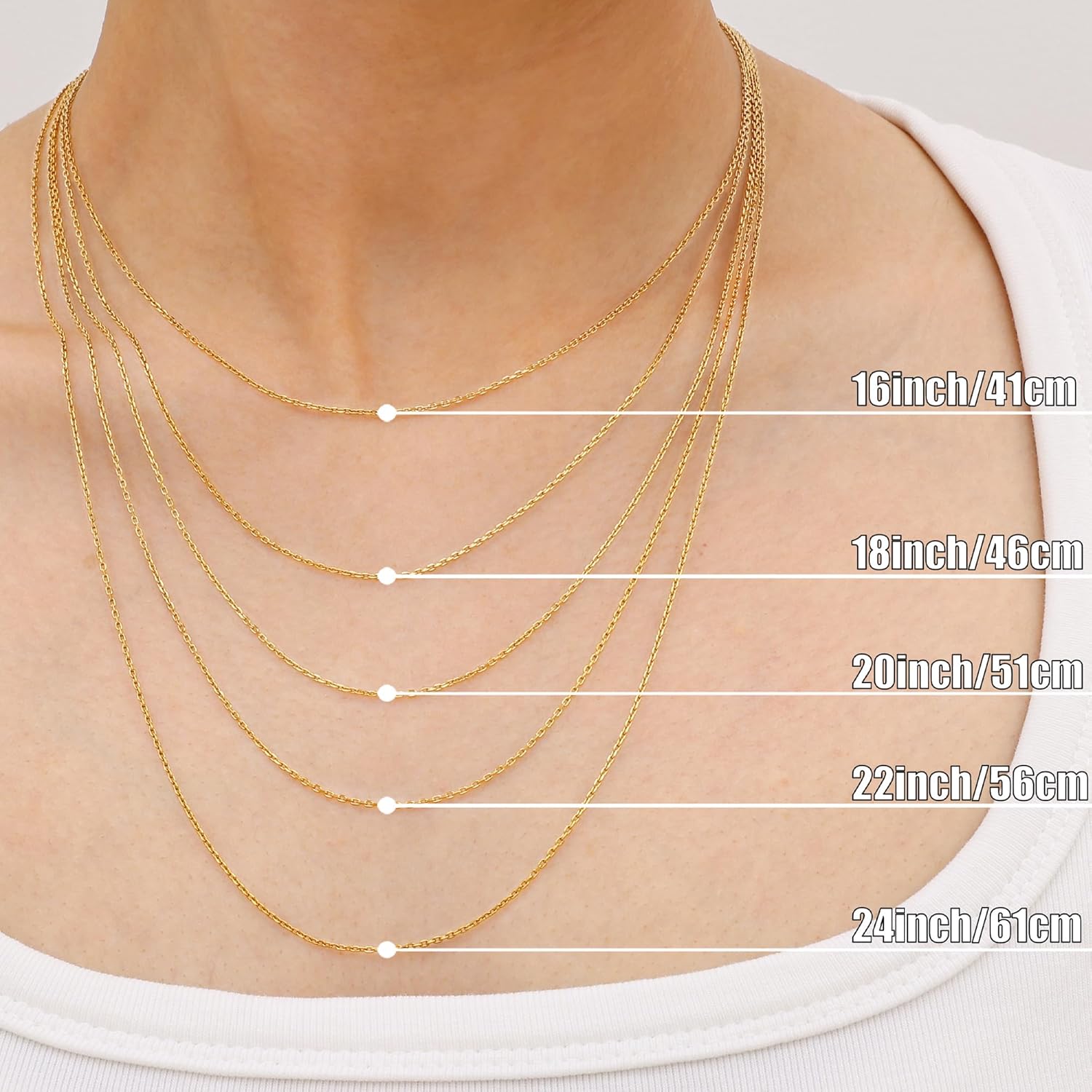 Gacimy Chain Necklace for Women, 14K Gold Plated/Silver Tone Cable Chain for Women, 1.1/1.3mm Thin Dainty Necklace Chains 16-24 Inch